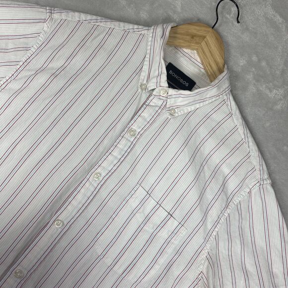 Bonobos Standard Fit White/Pink Striped Short Sleeve Button Down Shirt Sz Medium - Picture 1 of 8